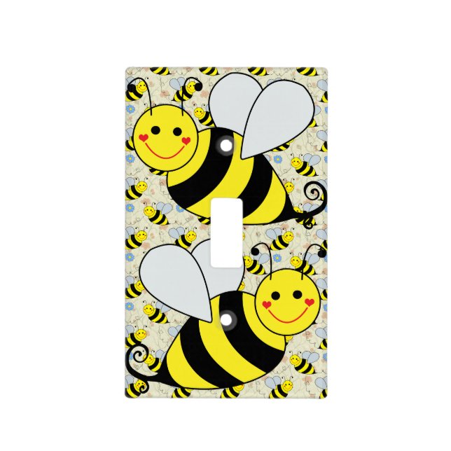 Cute Bumble Bee with Pattern Light Switch Cover (Front)