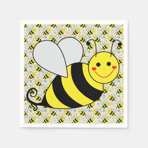 Cute Bumble Bee with Pattern Paper Napkins