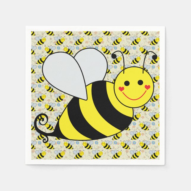 Cute Bumble Bee with Pattern Paper Napkins (Front)