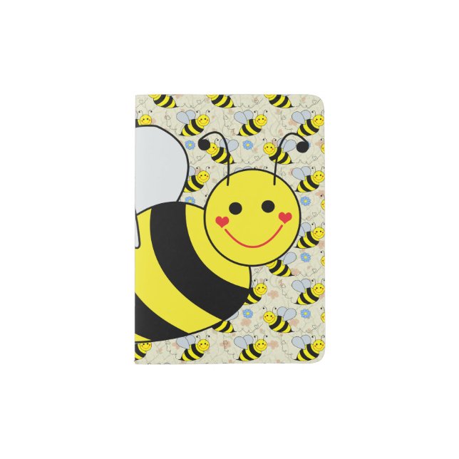 Cute Bumble Bee with Pattern Passport Holder (Front)