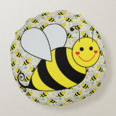 Cute Bumble Bee with Pattern Round Pillow (Back)