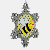Cute Bumble Bee with Pattern Snowflake Pewter Christmas Ornament (Left)