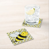 Cute Bumble Bee with Pattern Square Paper Coaster (Insitu)