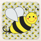 Cute Bumble Bee with Pattern Square Paper Coaster (Front)