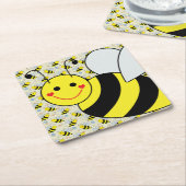 Cute Bumble Bee with Pattern Square Paper Coaster (Angled)