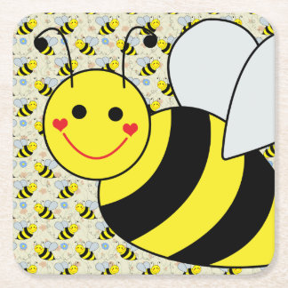 Cute Bumble Bee with Pattern Square Paper Coaster
