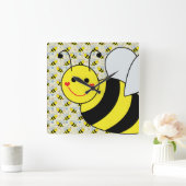 Cute Bumble Bee with Pattern Square Wall Clock (Home)