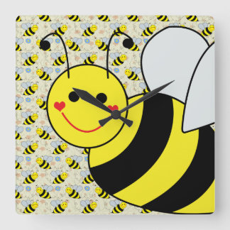 Cute Bumble Bee with Pattern Square Wall Clock