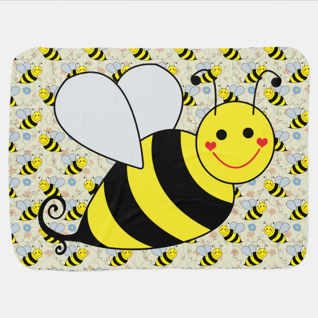 Cute Bumble Bee with Pattern Stroller Blanket (Horizontal)