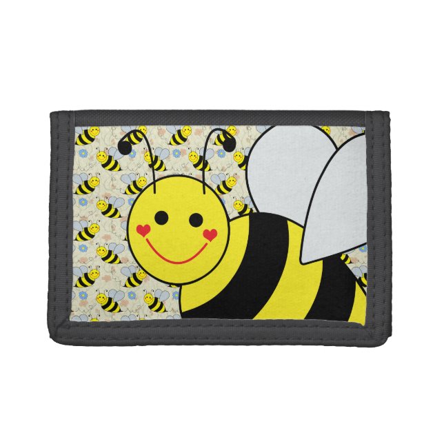 Cute Bumble Bee with Pattern Tri-fold Wallet (Front)