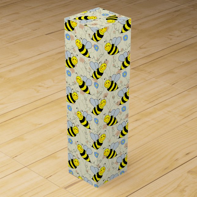Cute Bumble Bee with Pattern Wine Gift Box (Front)