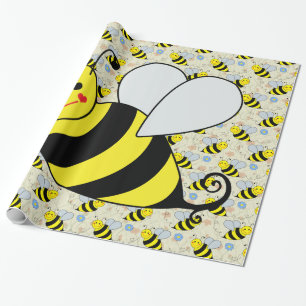 Cute Bumble Bee with Pattern Wrapping Paper