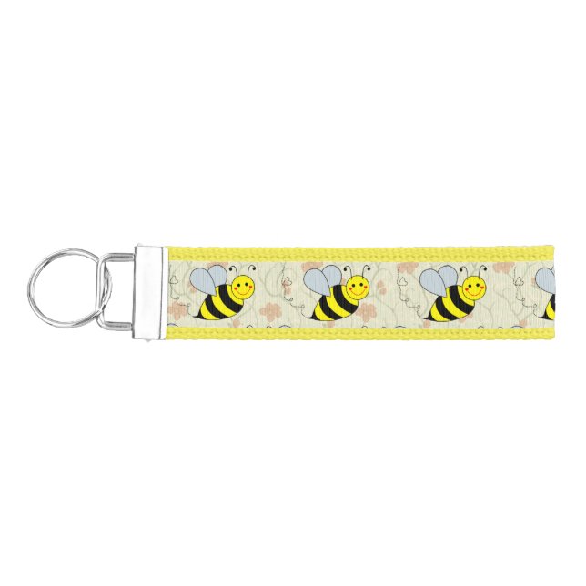 Cute Bumble Bee with Pattern Wrist Keychain (Keys on Left)