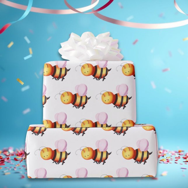 Cute Bumble Bee with Pink Wings Patterned Wrapping Wrapping Paper (Creator Uploaded)