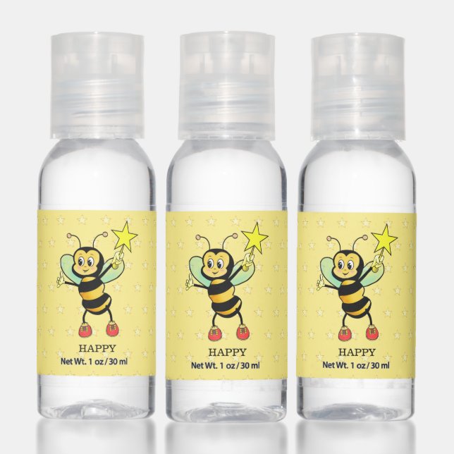 Cute bumble bee with stars on light yellow hand sanitizer (Set)