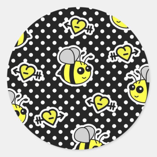 Cute Bumble Bee Yellow and Black Polka Dot Classic Round Sticker