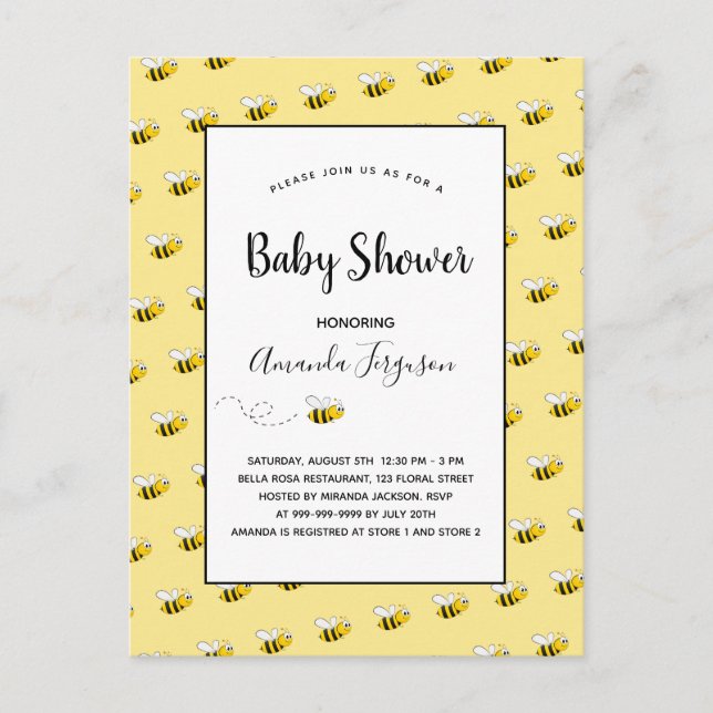Cute bumble bee yellow baby shower postcard (Front)