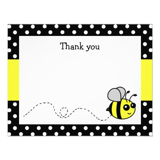 Cute bumble bee yellow flat thank you note cards personalized 