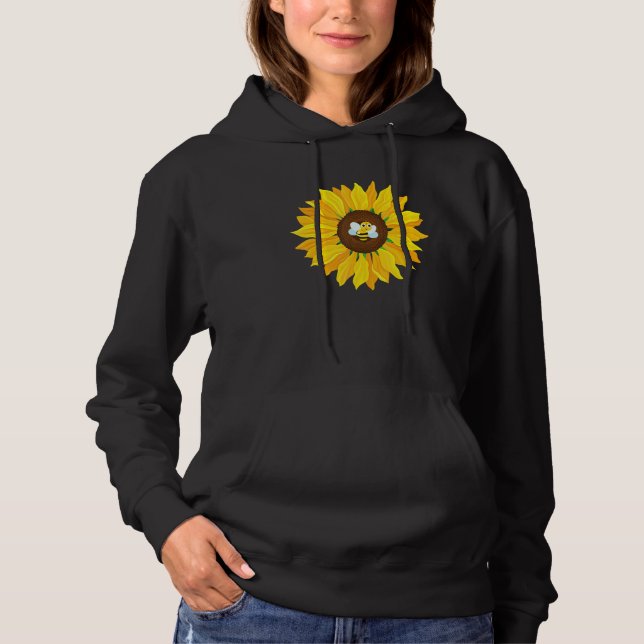 Cute Bumble Bee Yellow Sunflower Blossom Petal Flo Hoodie (Front)