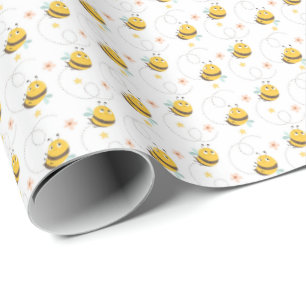 Cute Bumble Bees and flowers Wrapping Paper