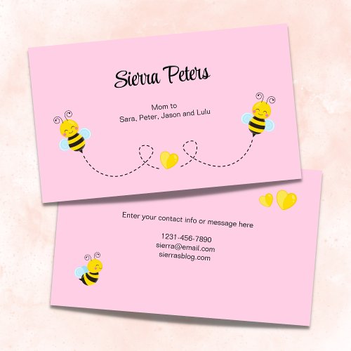 Cute Bumble Bees and Hearts Pink Mom Calling Card