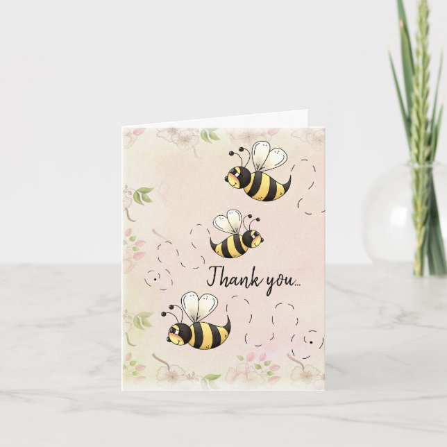 Cute Bumble Bees Country Thank You Card (Front)