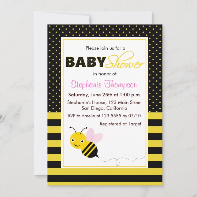 Cute Bumble Bees Girl Baby Shower Invitation (Front)