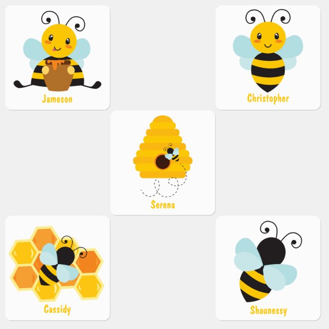 Cute bumble bees hive honey pot personalized kids' labels (Group)