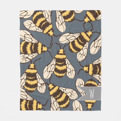 Cute Bumble Bees Illustration _ Personalized Fleece Blanket