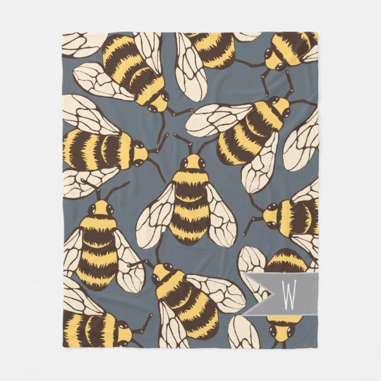 Cute Bumble Bees Illustration Personalized Fleece Blanket