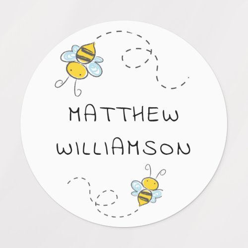 Cute Bumble Bees Kids Custom Name Waterproof  Labels