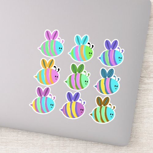 Cute bumble bees many colours multi pack sticker