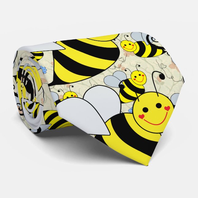 Cute Bumble Bees Neck Tie (Rolled)
