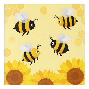 Cute Bumble Bees Sunflowers Honeycomb Pattern Acrylic Print