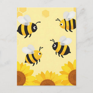 Cute Bumble Bees Sunflowers Honeycomb Pattern Postcard