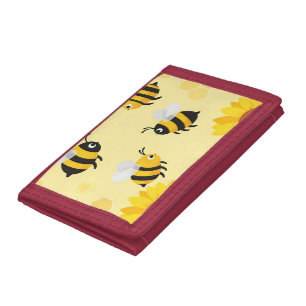 Cute Bumble Bees Sunflowers Honeycomb Pattern Tri-fold Wallet