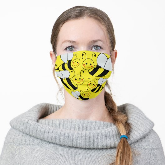 Cute Bumble Bees Yellow Adult Cloth Face Mask (Worn)