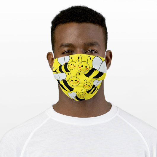 Cute Bumble Bees Yellow Adult Cloth Face Mask (Worn)