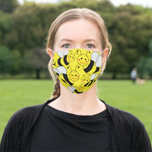 Cute Bumble Bees Yellow Adult Cloth Face Mask (Outside)