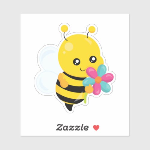 Cute Bumblebee and flowers Sticker