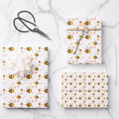 Cute Bumblebee and Flowers Wrapping Paper Sheets