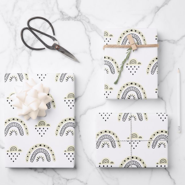 Cute Bumblebee and Rainbow Nursery  Wrapping Paper Sheets (Front)