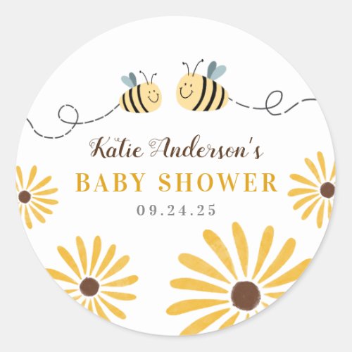 Cute Bumblebee and Sunflowers Baby Shower Classic Round Sticker