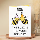 Cute Bumblebee Bee Child Son Happy Birthday Thank You Card<br><div class="desc">Looking for a unique way to express your love and humor to your child? Our funny bumblebee pun greeting card is the perfect choice for your son on his birthday! Customize it by adding your own personal message.  Design features two bees wearing pink and orange birthday party hats.</div>