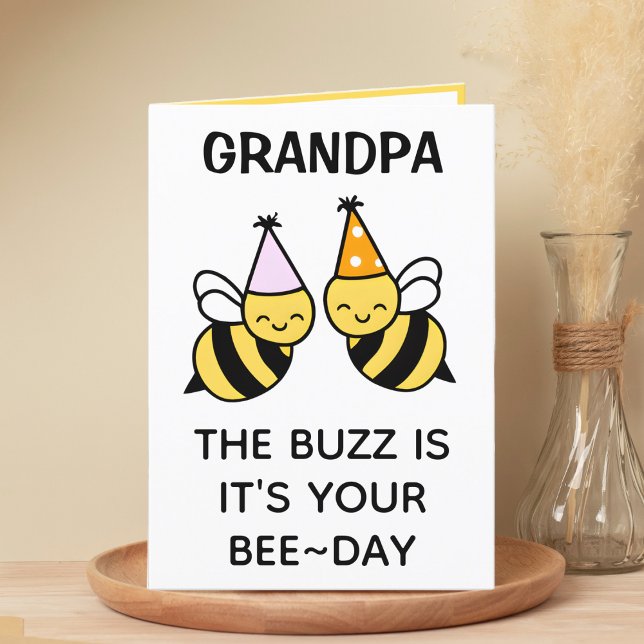 Cute Bumblebee Bee Grandfather Happy Birthday Thank You Card (cute bee bumblebee birthday card for grandfather)