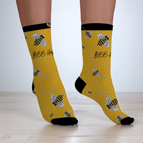  Cute Bumblebee Bee Happy Honeybees Yellow  Black Socks