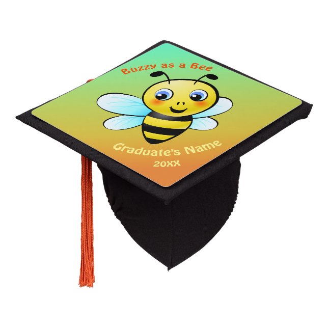 Cute Bumblebee Cartoon Graduation Cap Topper (Angled)