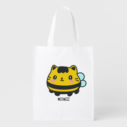 Cute Bumblebee Cat  Grocery Bag