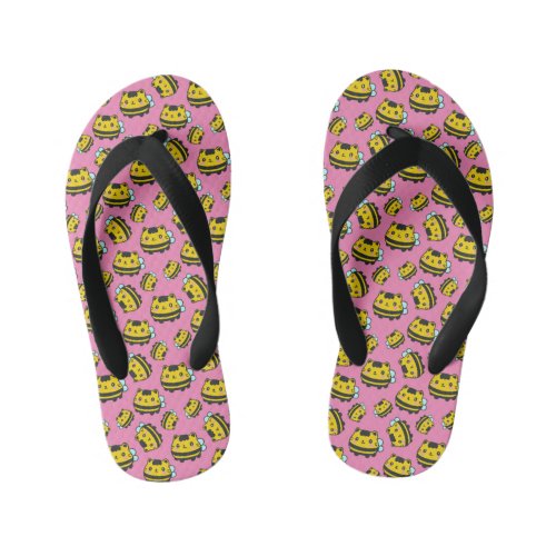 Cute Bumblebee Cat Pattern Summer Kids Flip Flops