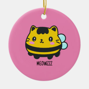 Cute Bumblebee Cat Personalized Text Ceramic Ornament